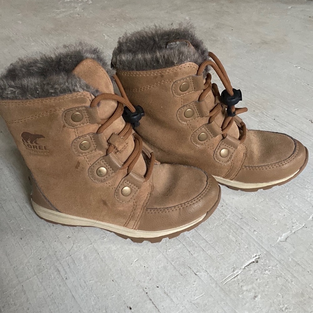 Sorel waterproof kids leather fur trim boots